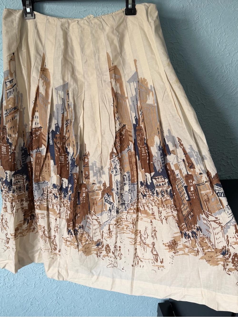 100% Cotton lining Cream City Printed Pleated Midi Skirt